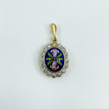 Vintage 18ct Gold Blue Enamel & Diamond Pendant