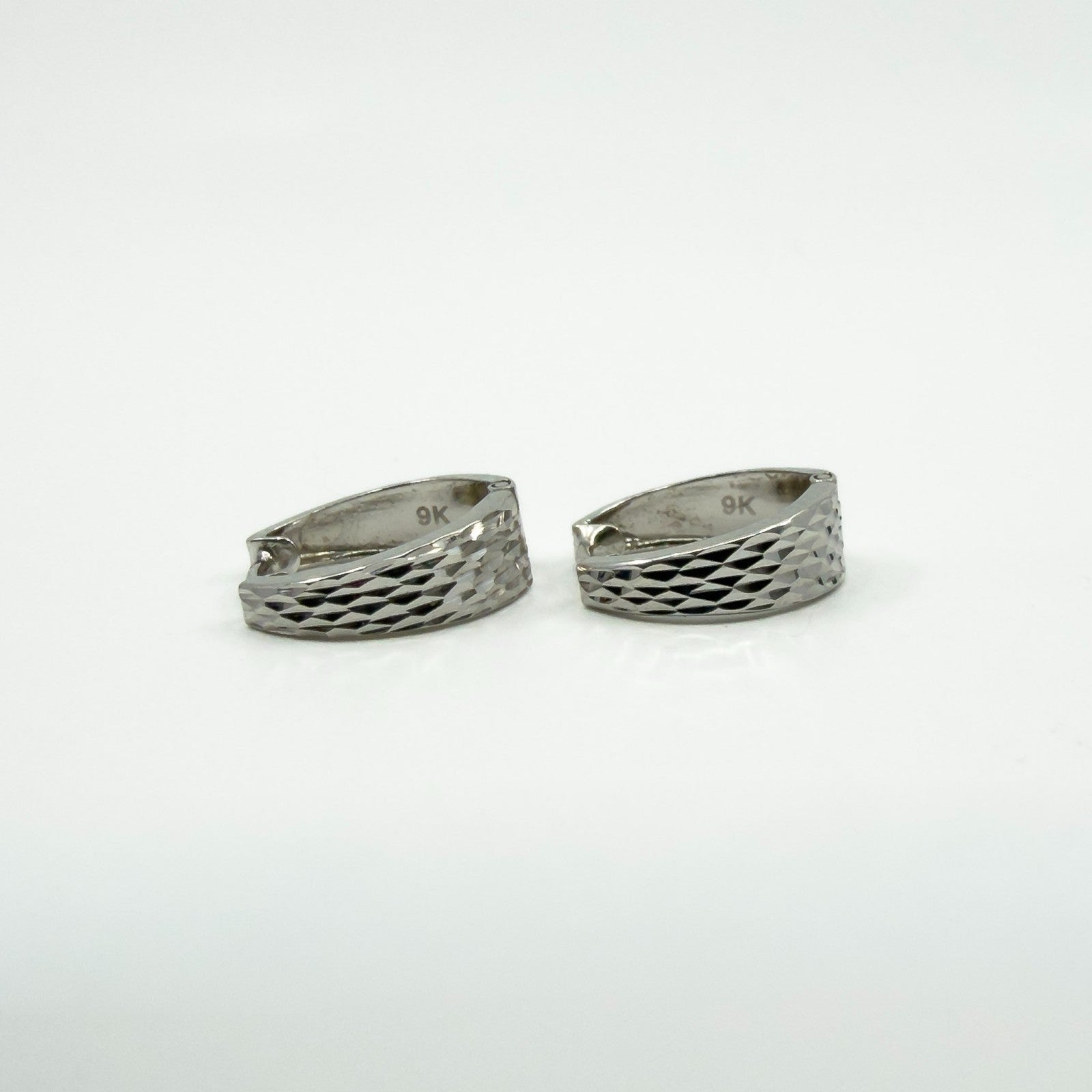 9ct White Gold Small Diamond Cut Huggie Hoop Earrings 375