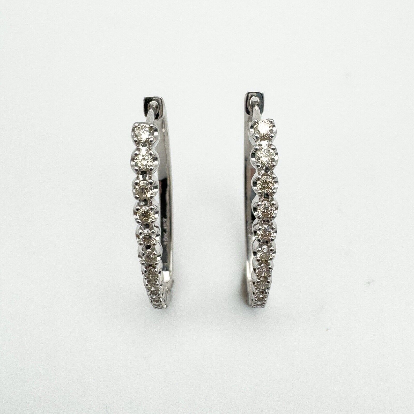 10ct White Gold Large Diamond Hoop Earrings