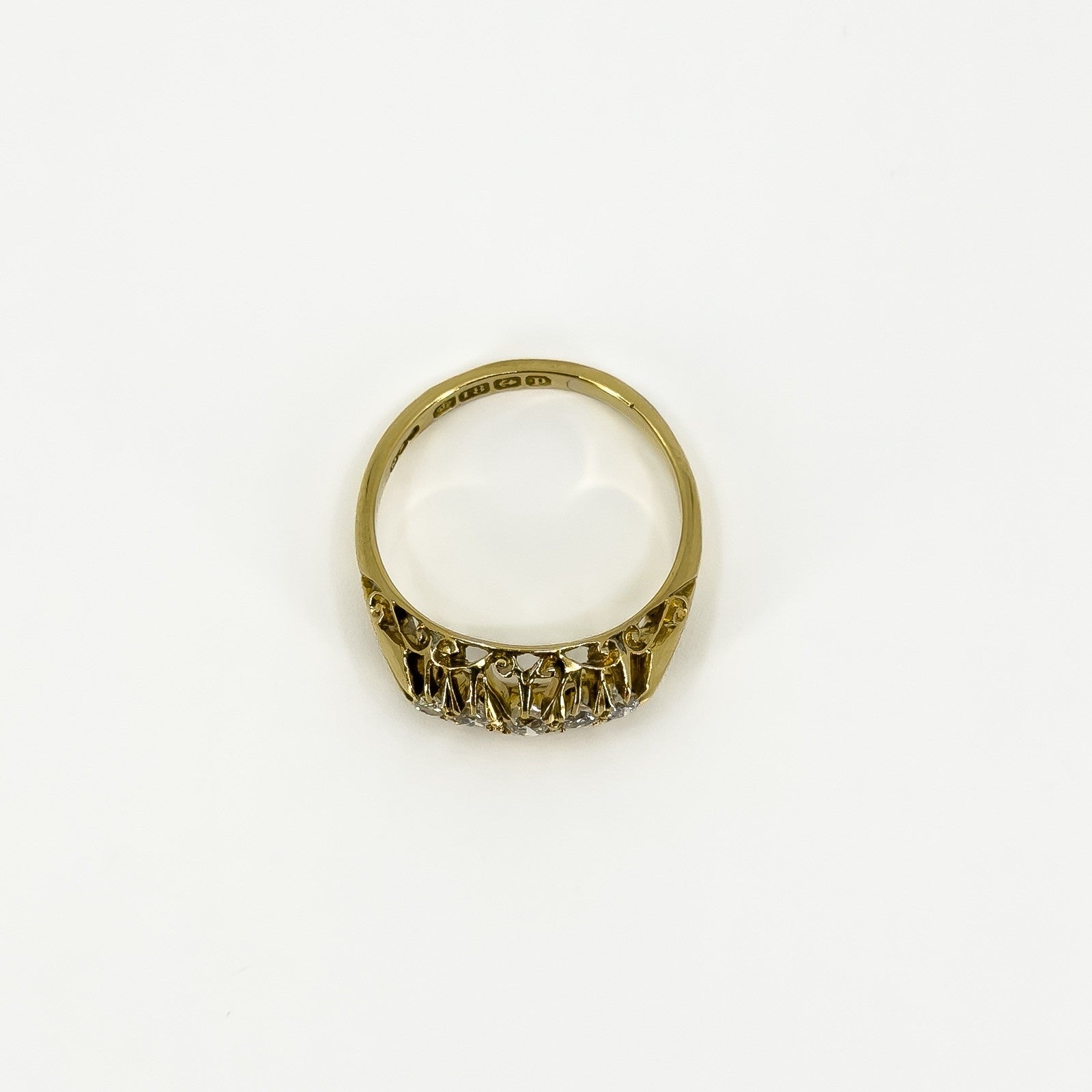 Antique 18ct Gold 0.32ct Diamond Boat Ring 750 Size N (Birm 1914)
