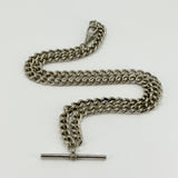 Vintage 1941 Sterling Silver 20" Albert Curb Chain & T-Bar Pendant 925