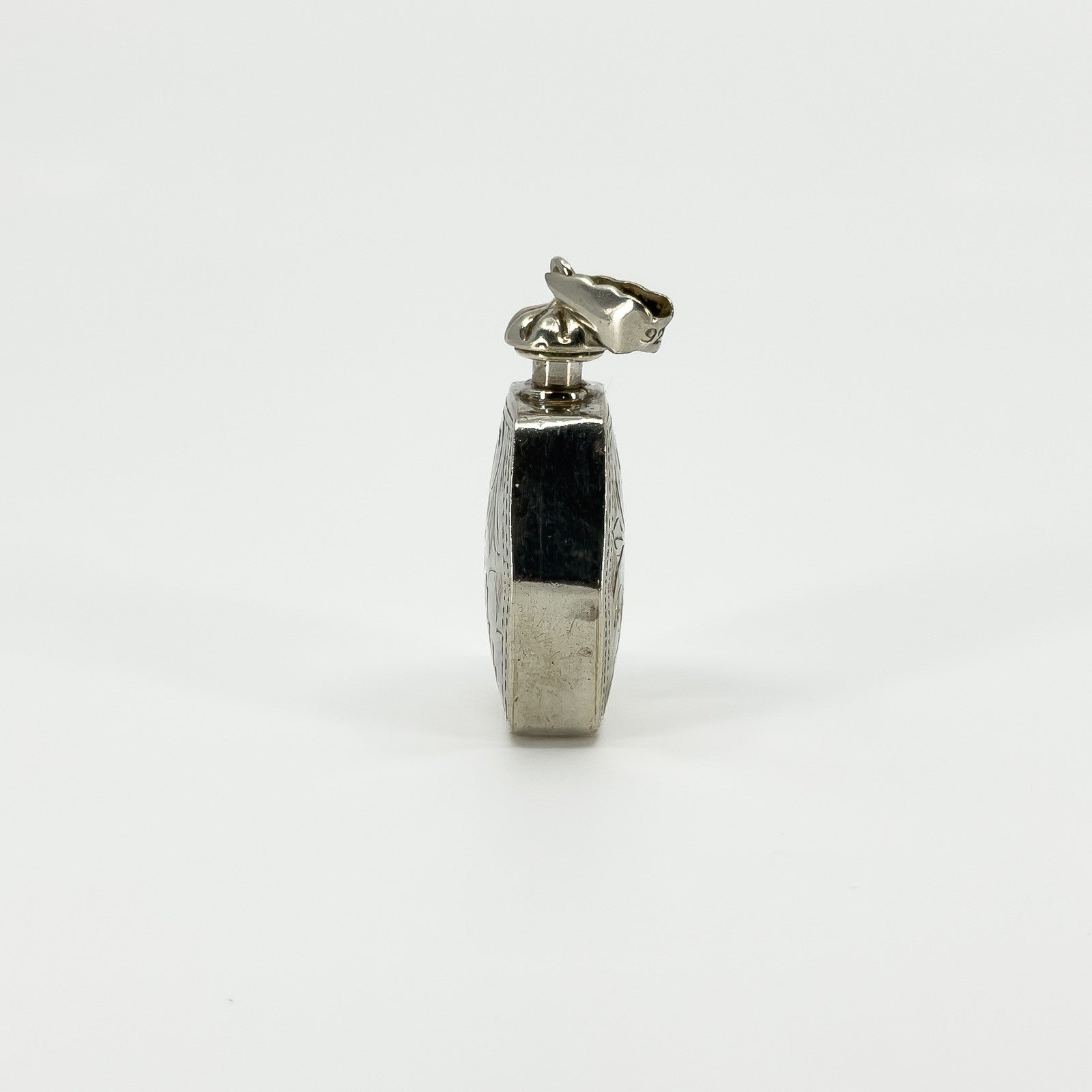 Chunky Sterling Silver Vintage Engraved Perfume / Poison Bottle Pendant 925
