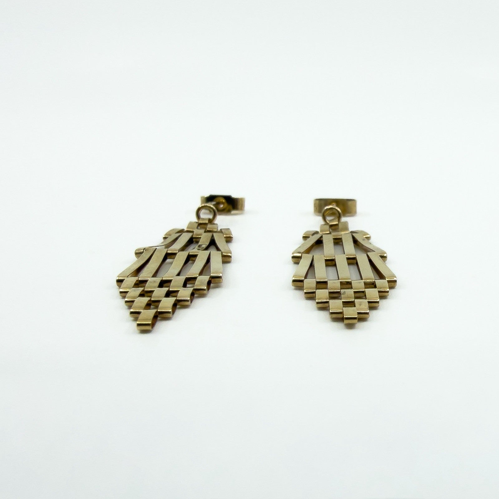 Large Vintage 9ct Gold 4 Bar Gate Drop Earrings 375