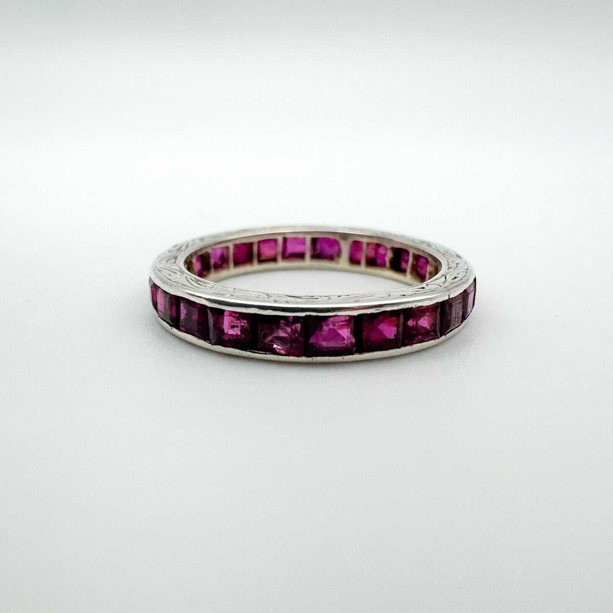 Vintage Antique Art Deco Platinum 1.6ct Ruby Full Eternity Band Ring Size K - L