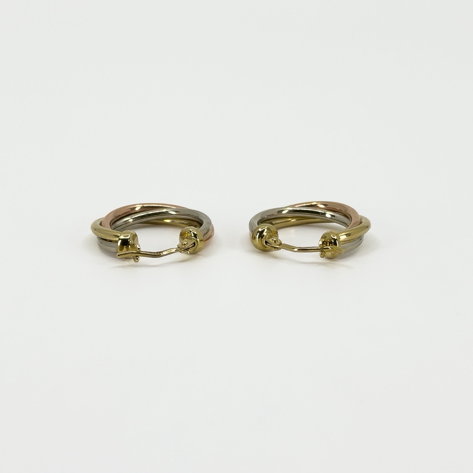 Vintage 9ct Gold Tri Coloured Twisted Hoop Earrings 375
