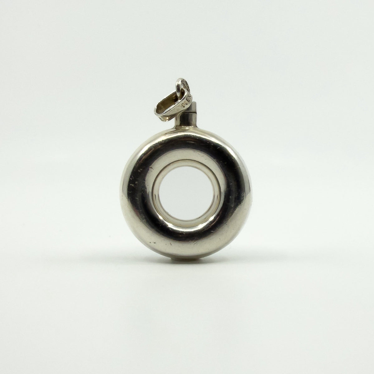Unusual Chunky Vintage Sterling Silver Round Perfume / Poison Bottle Pendant 925
