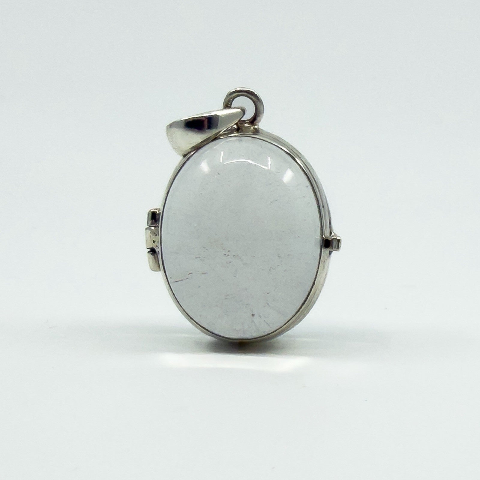 Large Chunky Sterling Silver Oval Double Sided Glass Orb Photo Locket 925