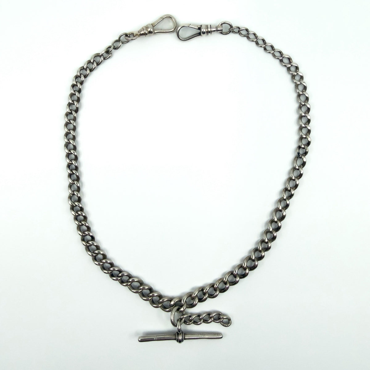 Antique Edwardian Sterling Silver 13.8" Albert Chain & T-Bar Pendant 925 (1901)