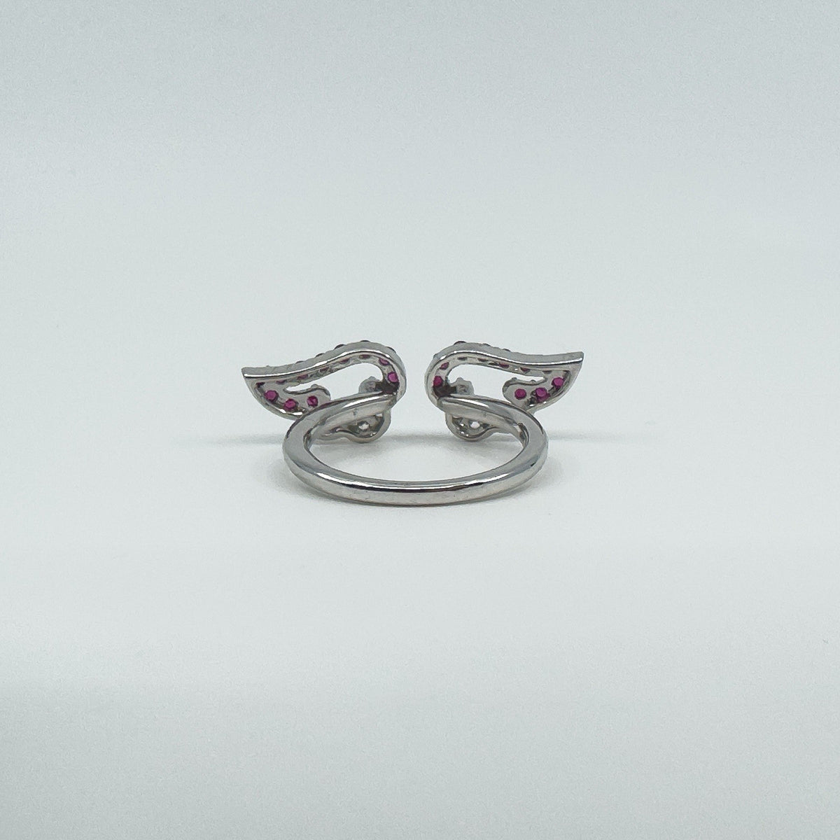 New Sterling Silver Ruby Double Angel Wings Ring 925 Size N - O