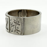 Wide Antique 1883 Victorian Sterling Silver Engraved Floral Bangle 925