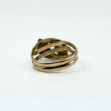 Antique 9ct Rose Gold Double Snake Diamond & Garnet Ring Size U (Chester 1909)