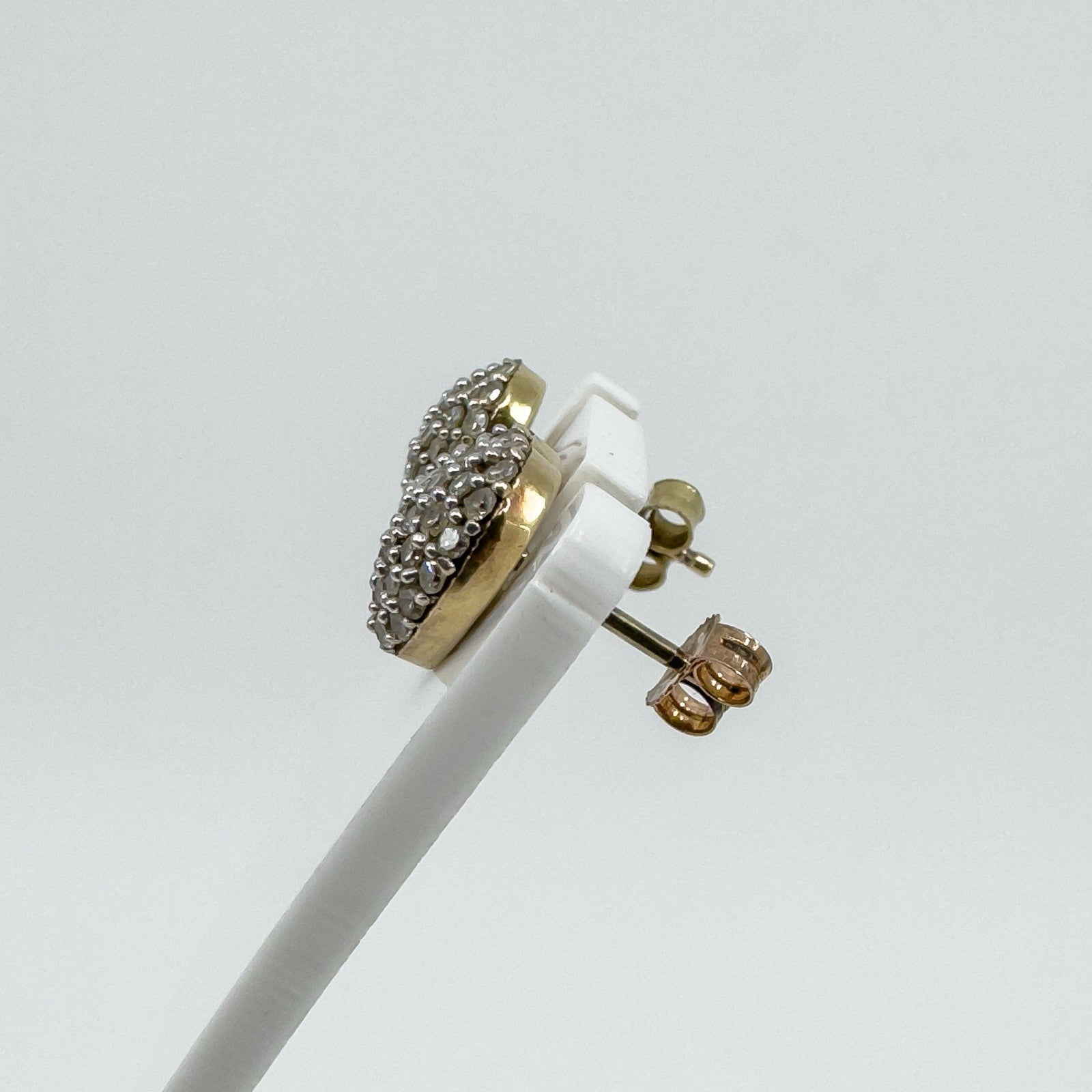Vintage 9ct Pave Diamond Puffy Heart Stud Earrings 375