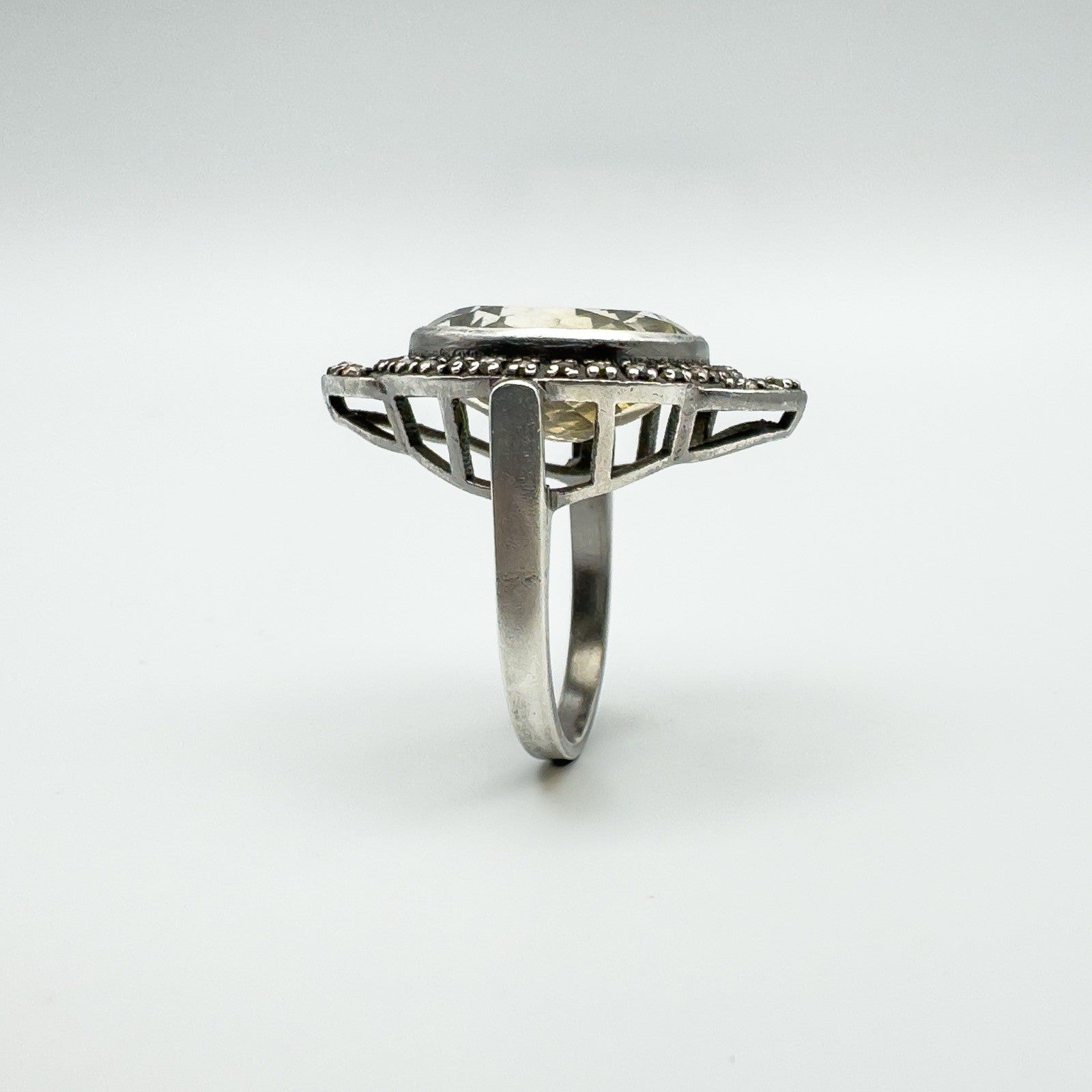 12ct Citrine & Diamond Navette Cocktail Ring in Sterling Silver 925 Size M - N