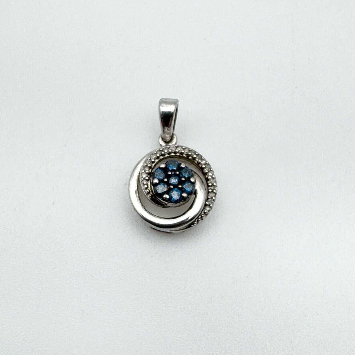 Unusual Blue & White 0.20ct Diamond Pendant in Sterling Silver 925