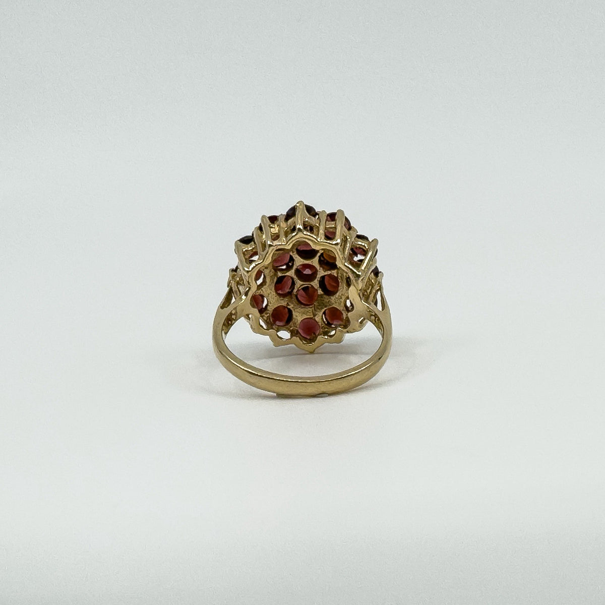 Large Vintage 9ct Gold Garnet Cocktail Cluster Ring Size L