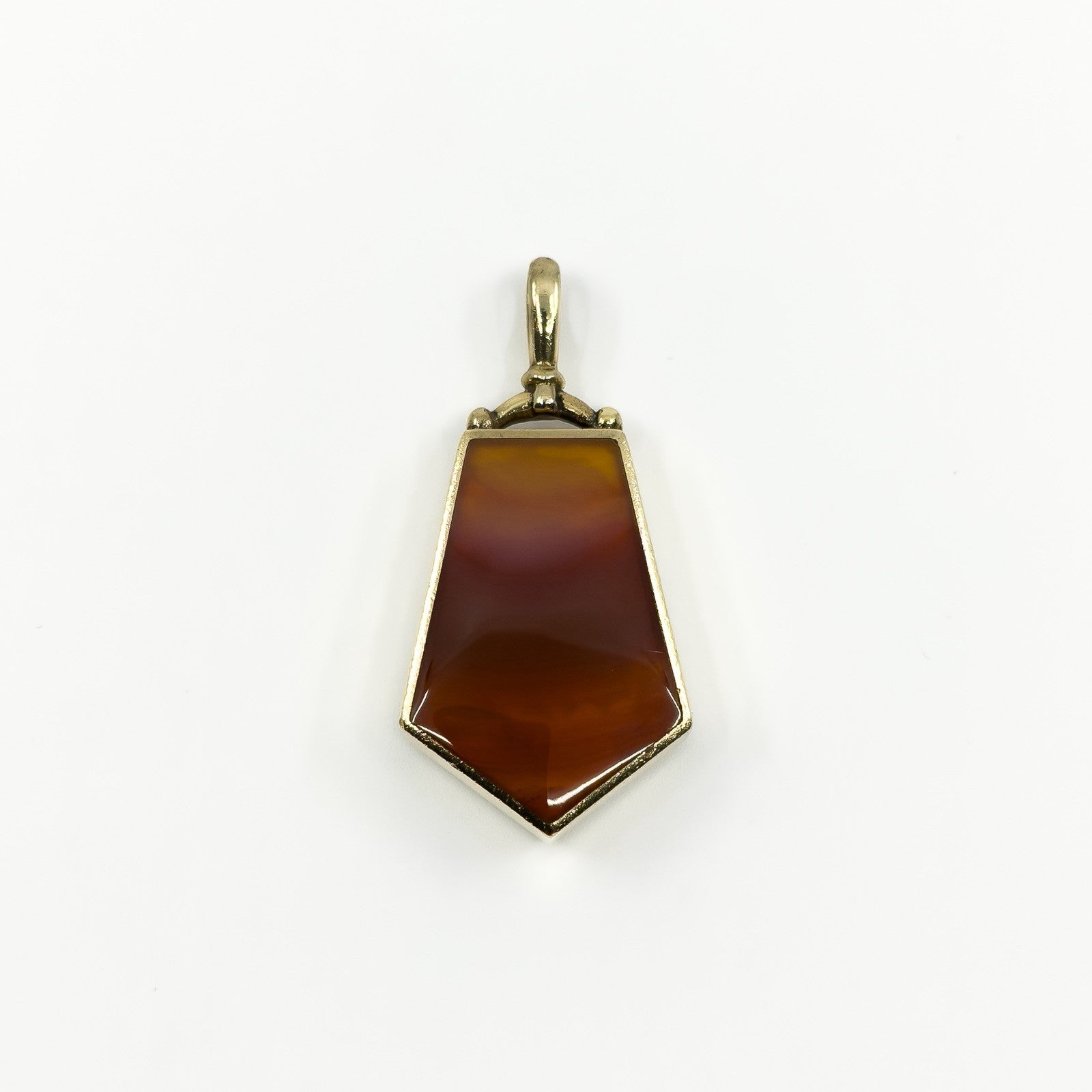 Large Chunky Vintage 9ct Gold Double Sided Green & Orange Agate Fob Pendant 375