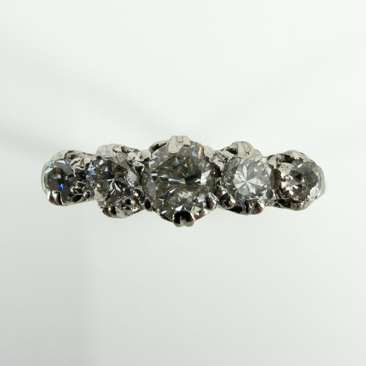 Vintage 18ct White Gold 0.82ct Diamond 5 Stone Ring 750 Size M