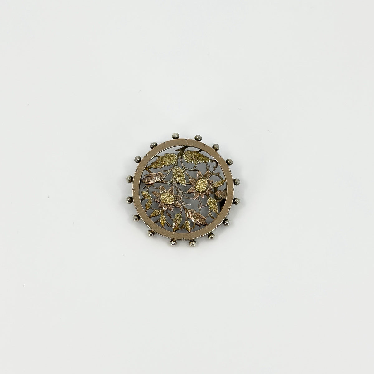 Antique Victorian Aesthetic Sterling Silver Yellow & Rose Gold Floral Brooch 925