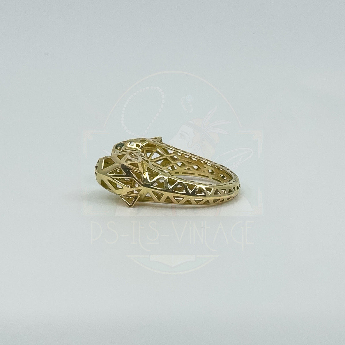 18ct Gold Gem Set Double Panther Head Ring Size O 750