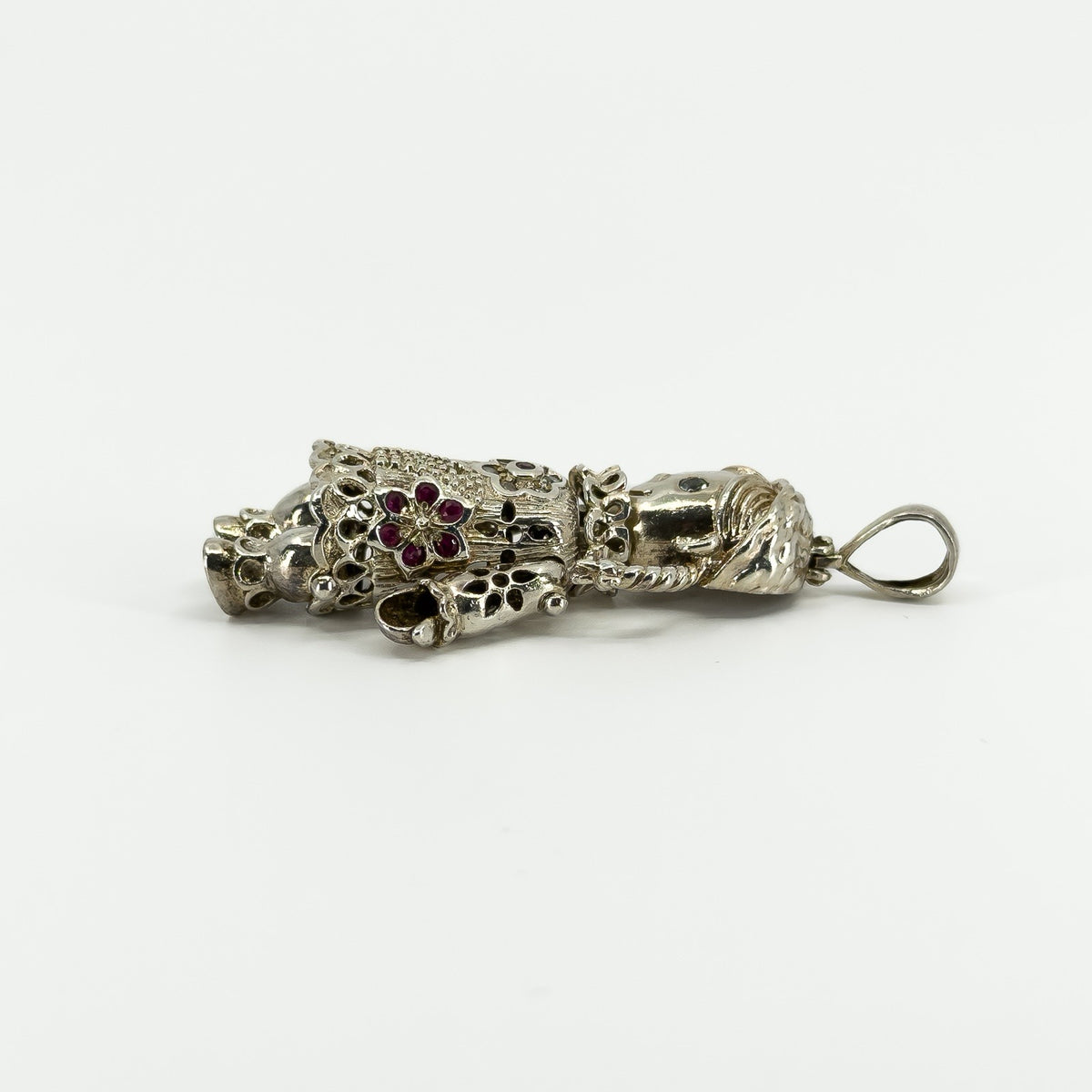 Large Chunky Sterling Silver Vintage Articulated Rag Doll Gem Set Pendant 925