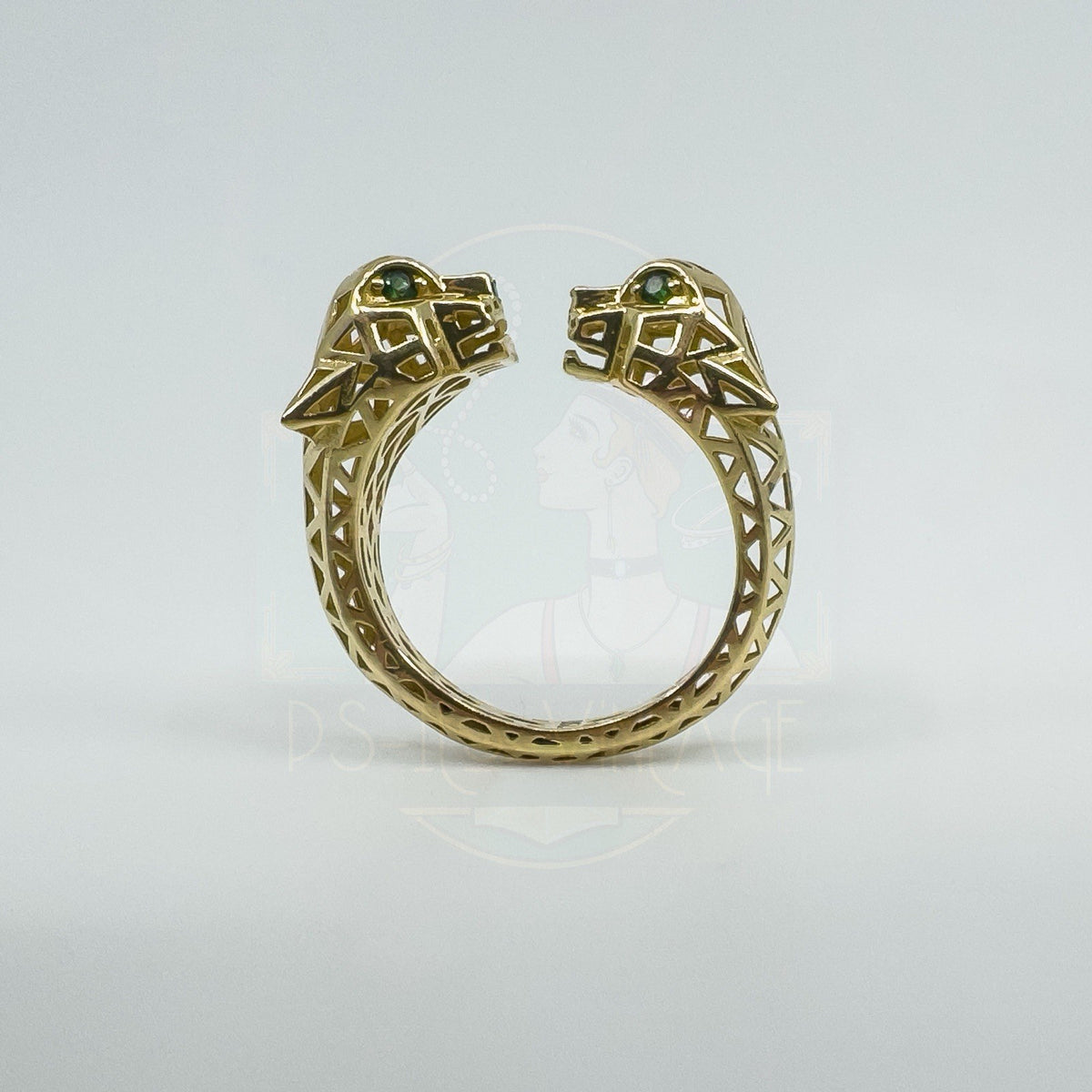 18ct Gold Gem Set Double Panther Head Ring Size O 750