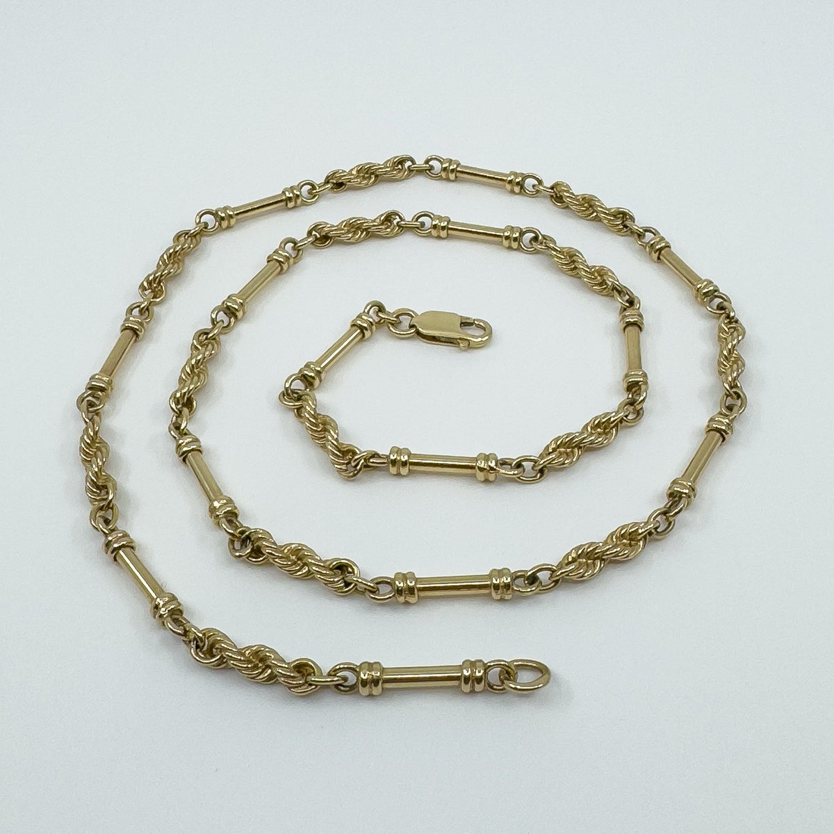 Vintage 9ct Gold 24” Bar & Twisted Links Chain / Necklace 37.5g Fancy Link 1992