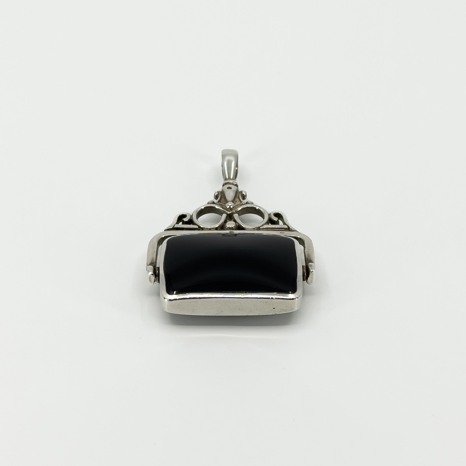 Large Vintage Green Moss Agate & Black Onyx Fob 925 by David Scott Walker