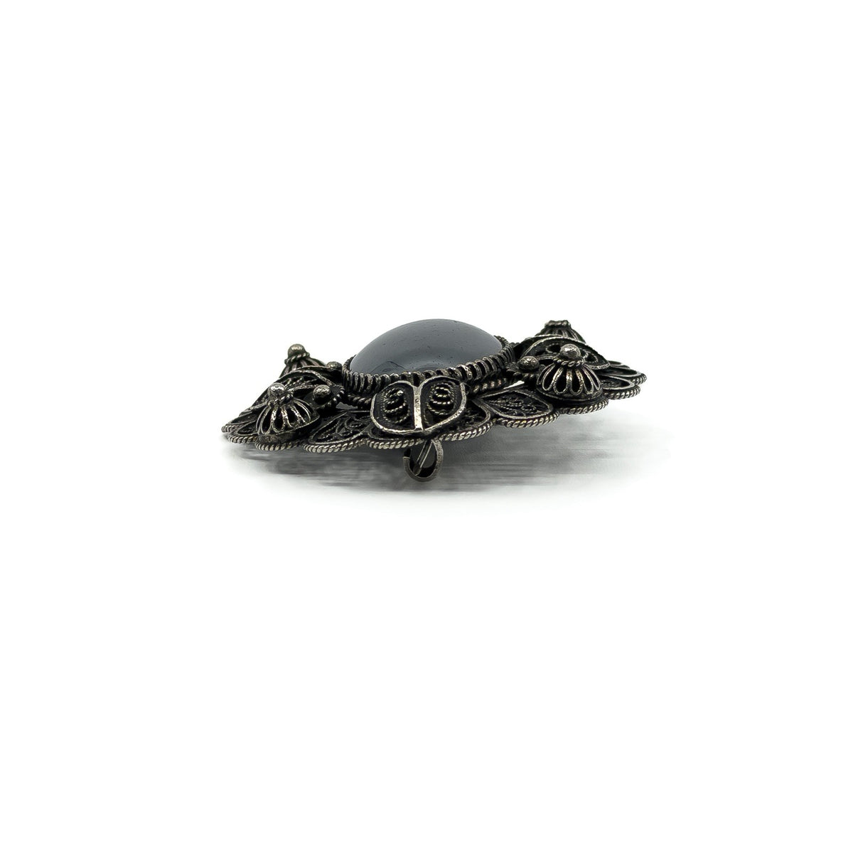 Large Vintage Sterling Silver Filigree Hematite Brooch 925