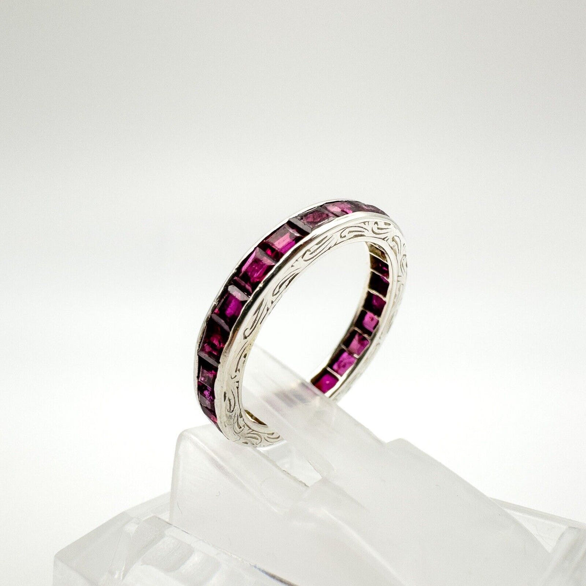 Vintage Antique Art Deco Platinum 1.6ct Ruby Full Eternity Band Ring Size K - L