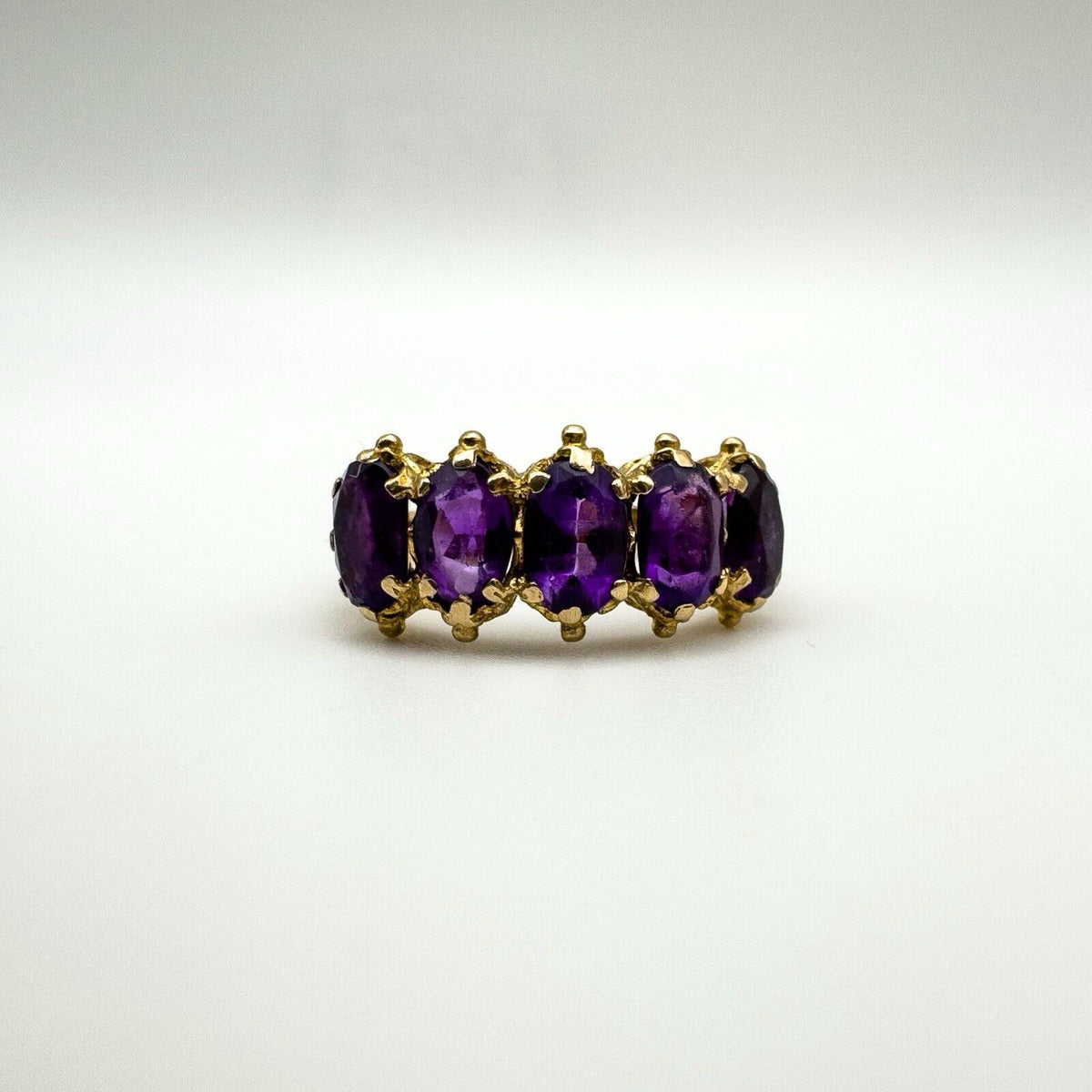 Vintage 9ct Gold 0.50ct Amethyst Half Hoop Band Ring Size L - M 3.7g 1972