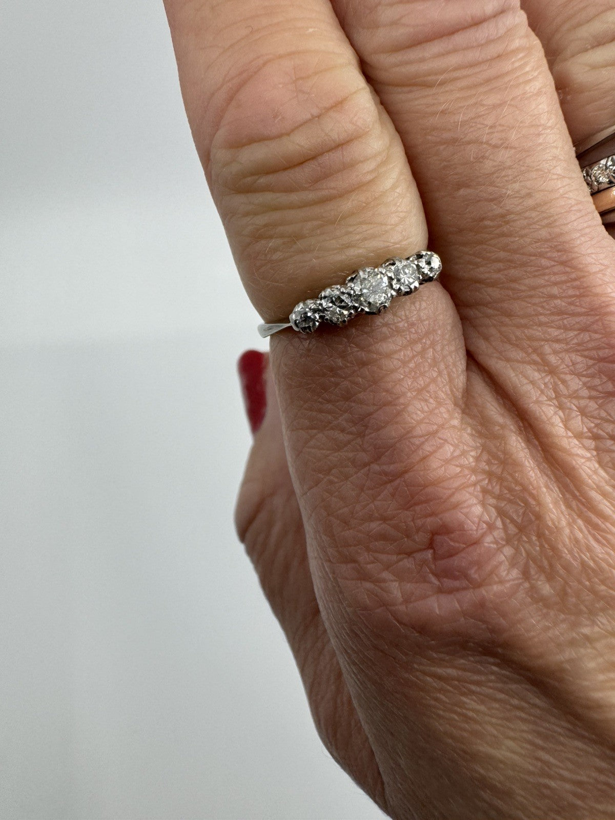 Vintage 18ct White Gold 0.82ct Diamond 5 Stone Ring 750 Size M