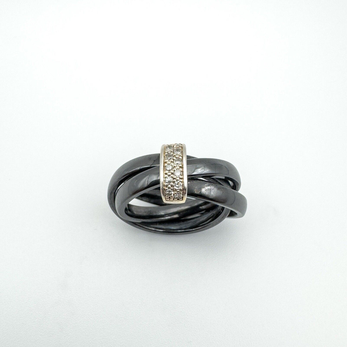 0.10ct Diamond Black Ceramic 3x Bands / Wedding Eternity Stacking Size L - M