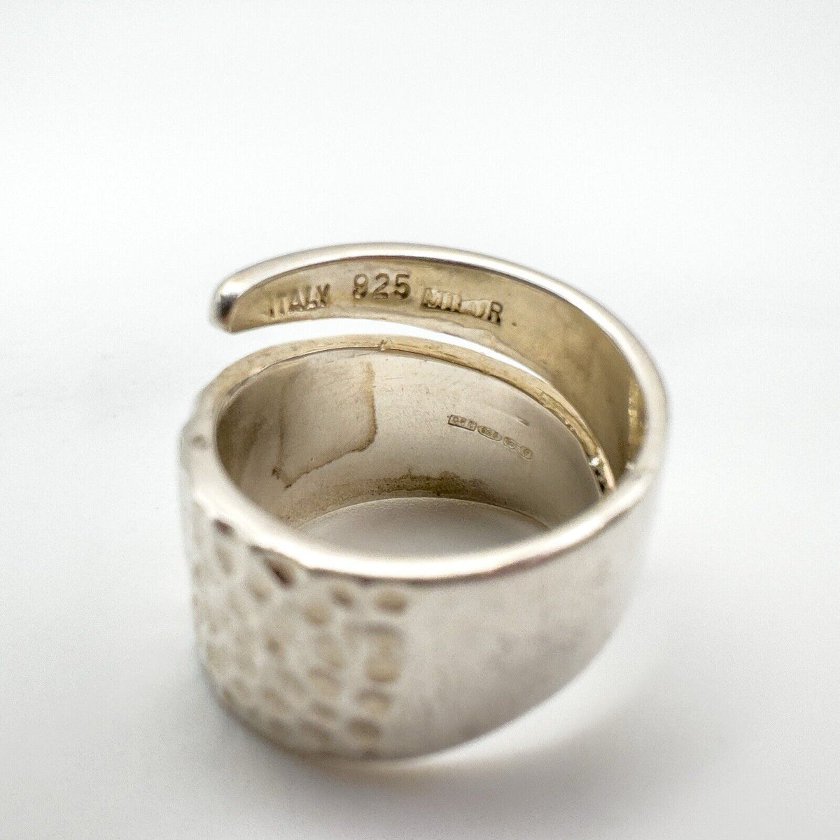 Modernist Snake Ring / Half Hammered Crossover Band in Sterling Silver Size L