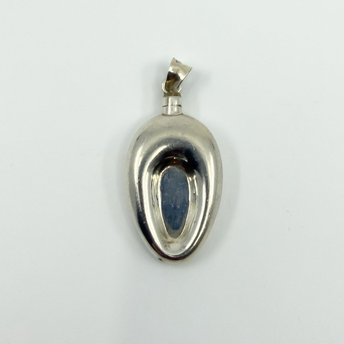 Unusual Chunky Vintage Sterling Silver Oval Perfume / Poison Bottle Pendant 925