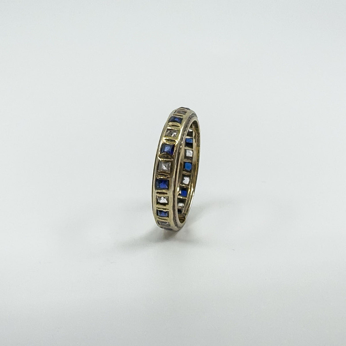 Vintage 9ct Gold Blue & White Spinel Full Eternity Band / Ring Size Q