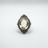 12ct Citrine & Diamond Navette Cocktail Ring in Sterling Silver 925 Size M - N