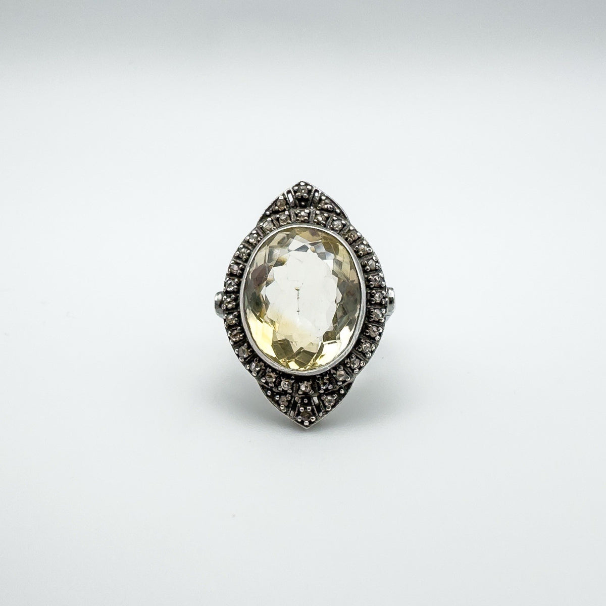 12ct Citrine & Diamond Navette Cocktail Ring in Sterling Silver 925 Size M - N