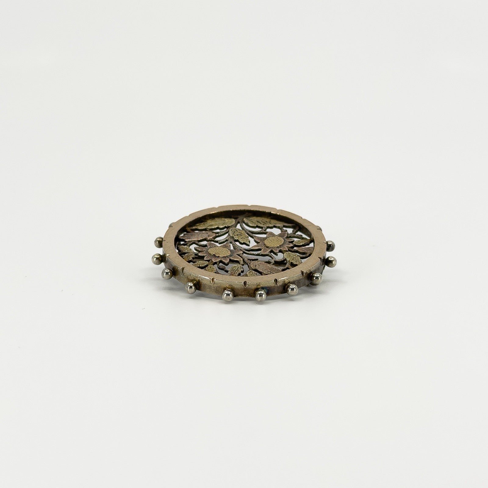Antique Victorian Aesthetic Sterling Silver Yellow & Rose Gold Floral Brooch 925