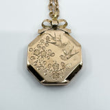 Vintage 9ct Rose Gold Swallow Engraved Photo Locket & 19" Chain / Necklace 375