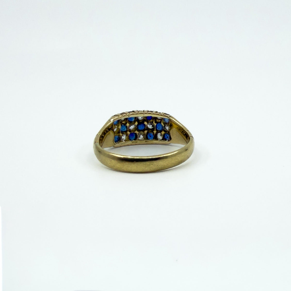 Antique Art Deco 18ct Gold Sapphire & Old Cut Diamond Half Hoop Ring 750 Size P