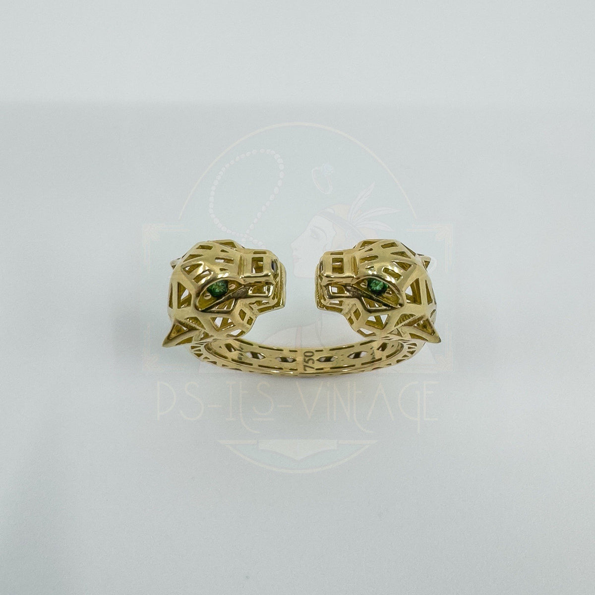 18ct Gold Gem Set Double Panther Head Ring Size O 750