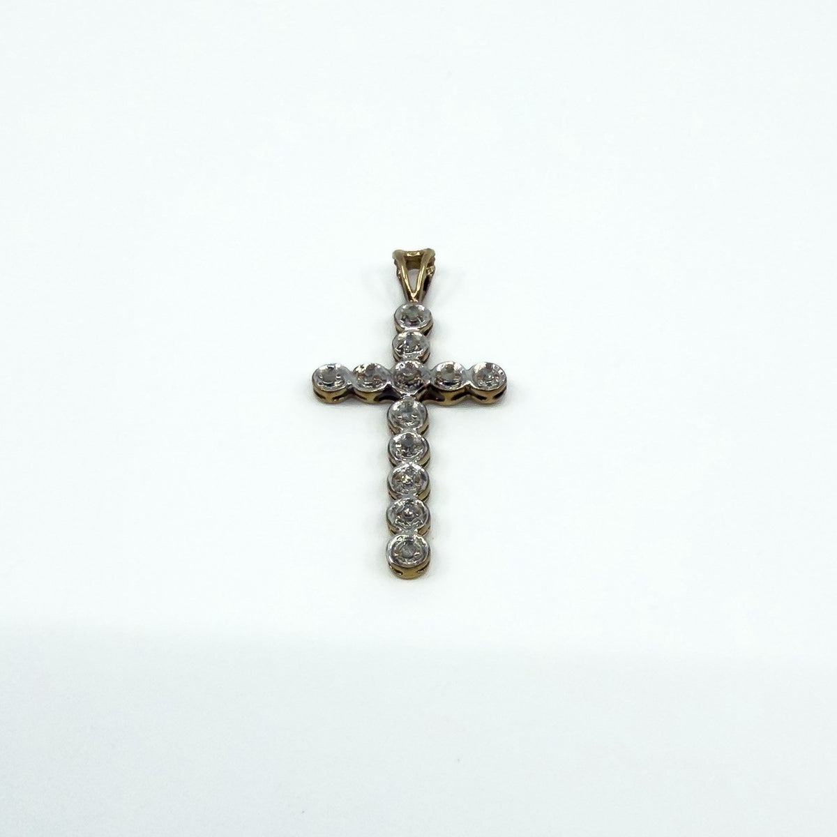 9ct White & Yellow Gold Diamond Christian Cross Pendant 375