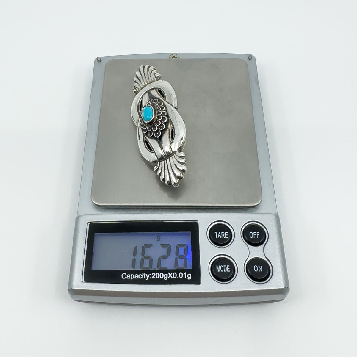 Large Chunky Vintage Sterling Silver Turquoise Brooch 925 Heavy 16g