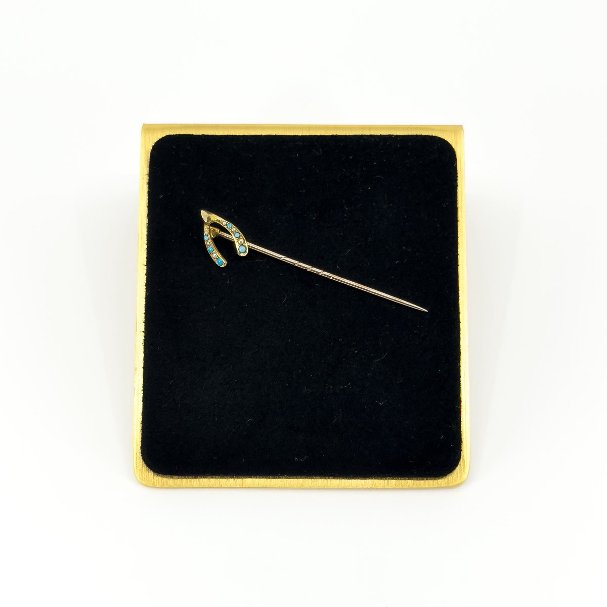 Antique Victorian 9ct / 15ct Gold Lucky Wish Bone Pearl & Turquiose Stick Pin