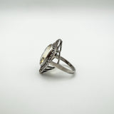 12ct Citrine & Diamond Navette Cocktail Ring in Sterling Silver 925 Size M - N