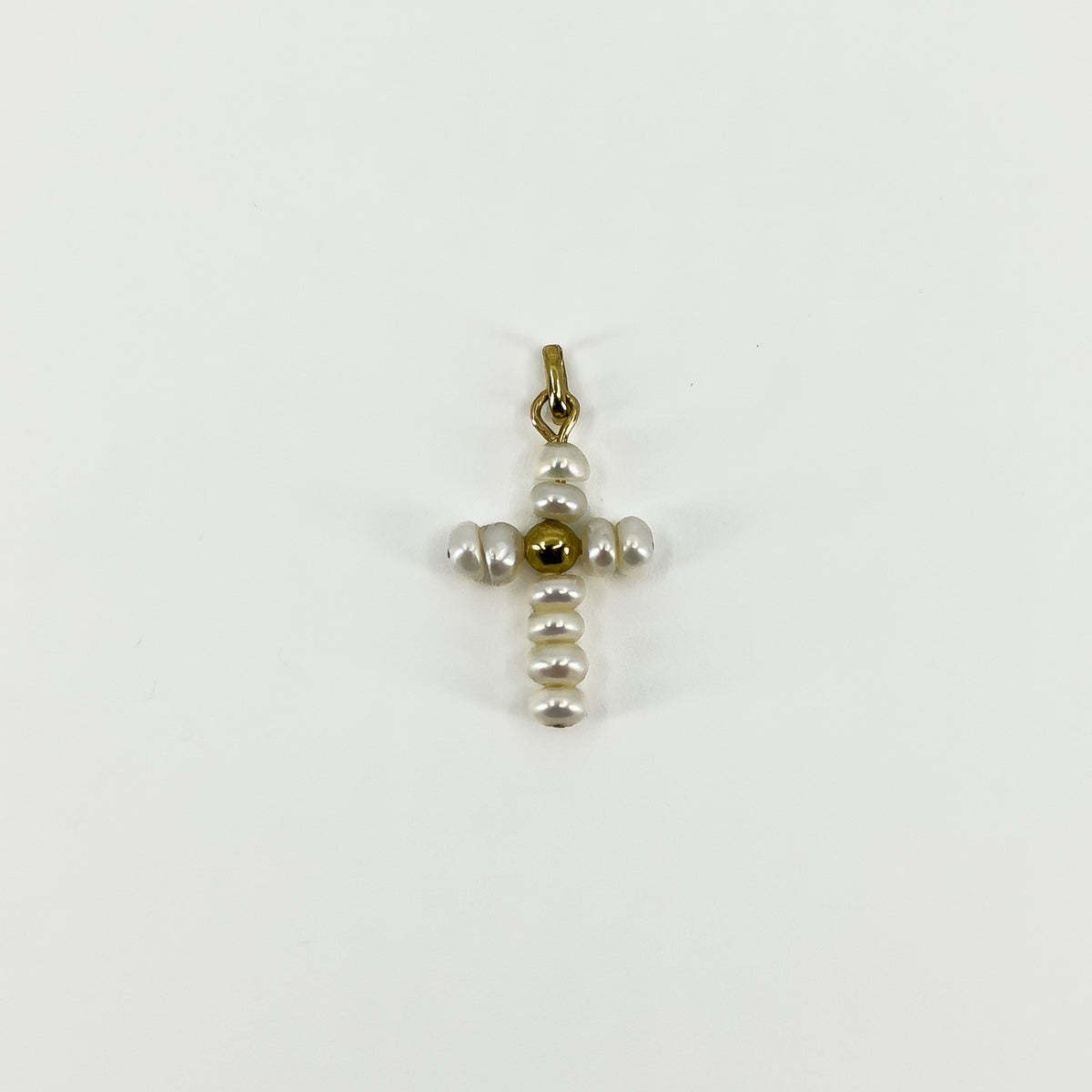 Tiny Vintage 9ct Gold Freshwater Pearl Christian Cross Pendant / Charm 375
