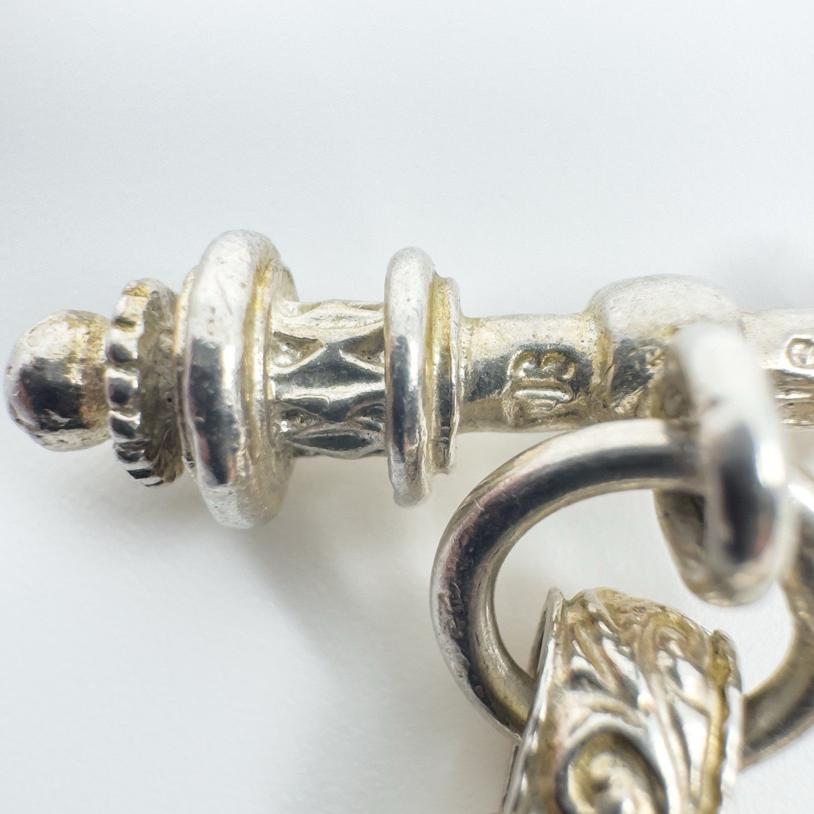 Vintage Sterling Silver Fancy Link Engraved T-Bar & Dog Clip 8” Bracelet 925 23g
