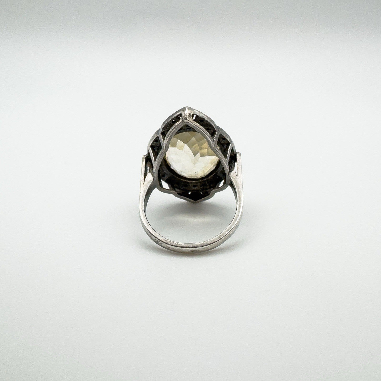 12ct Citrine & Diamond Navette Cocktail Ring in Sterling Silver 925 Size M - N