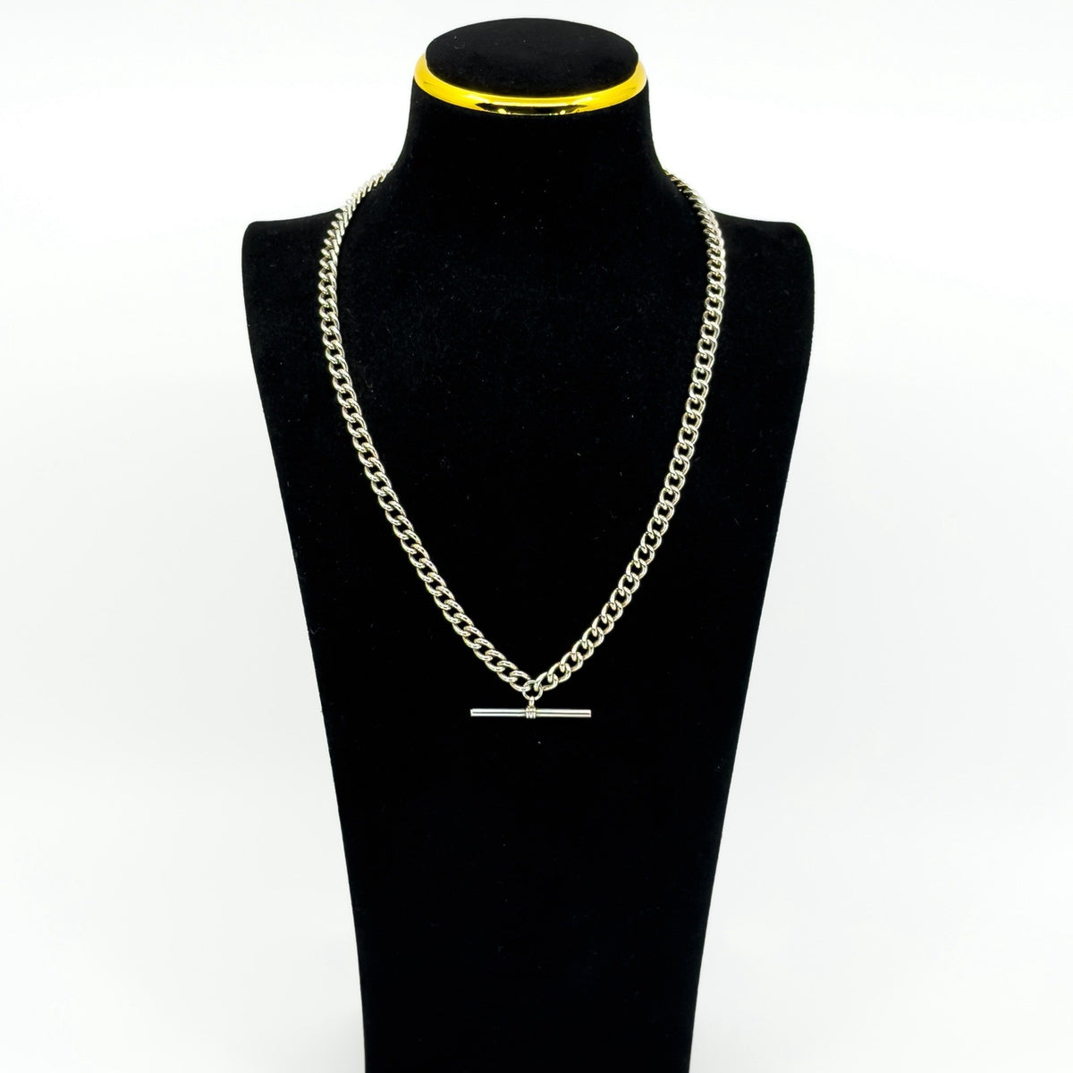 Vintage 1941 Sterling Silver 20" Albert Curb Chain & T-Bar Pendant 925