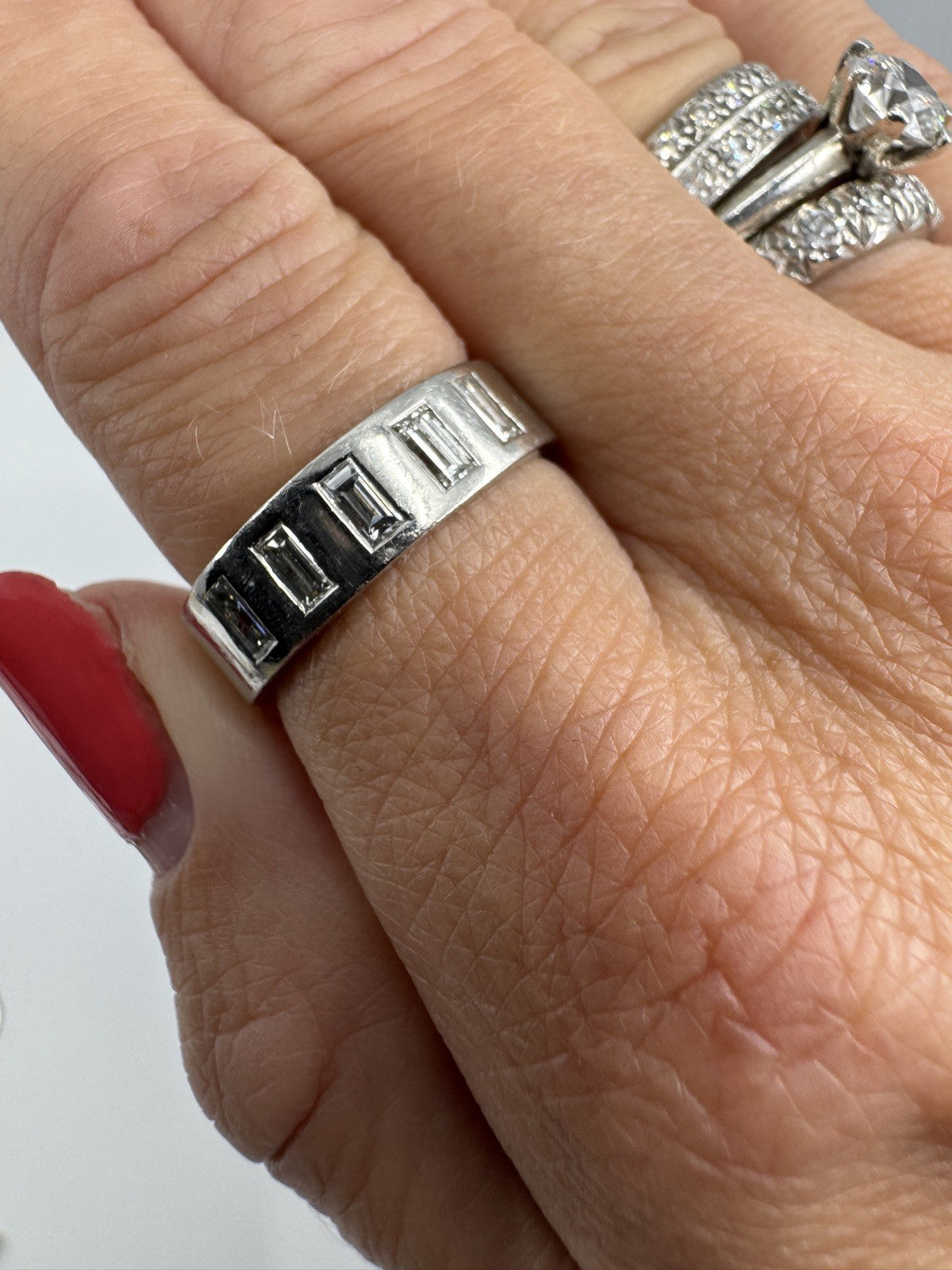 Chunky Platinum 0.90ct Diamond Baguette Cut Band / Ring 950 Size P UNISEX
